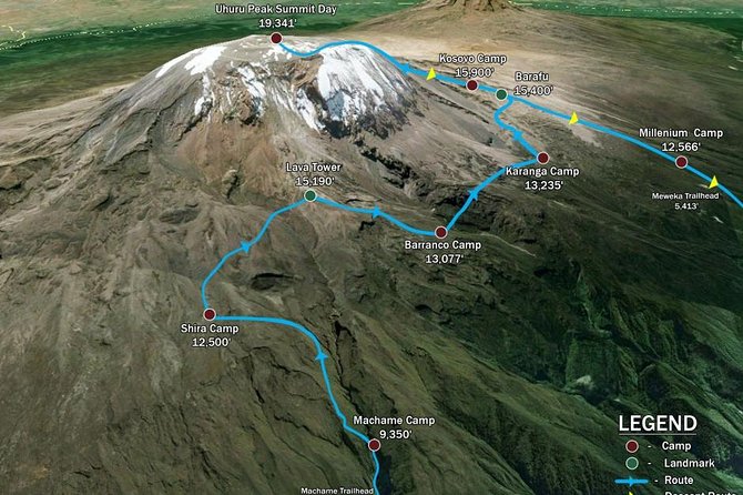 Machame Route Map on Kilimanjaro